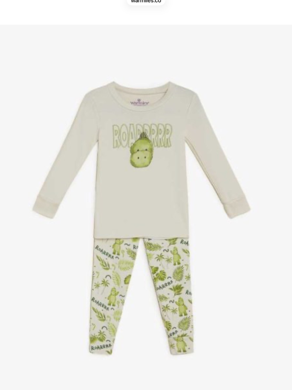 New Warmies Toddler White Long-Sleeve 'ROARRRR' Dino Tee with Light Green Print